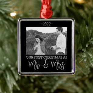 Our First Christmas as Mr and Mrs Wedding Couple Metal Tree Decoration
