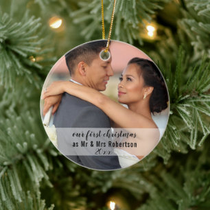 Our First Christmas as Mr and Mrs Wedding Photo Ceramic Tree Decoration