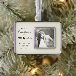 Our First Christmas As Mr. And Mrs. Wedding Photo Silver Plated Framed Ornament