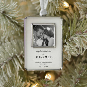 Our First Christmas As Mr. And Mrs. Wedding Photo Silver Plated Framed Ornament