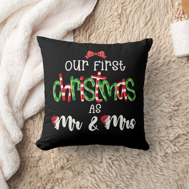 Our First Christmas As Mr And Mrs Wife Husband Cou Cushion (Blanket)