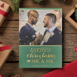 Our first Christmas as mr & mr gay wedding Foil Ho Foil Holiday Card