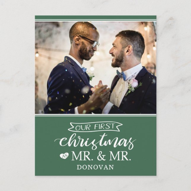 Our first Christmas as mr & mr newlyweds  Holiday Postcard (Front)