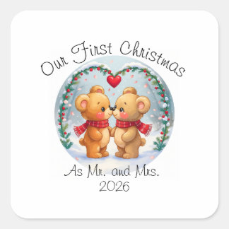 Our First Christmas as Mr. & Mrs. – 2025 Square Sticker