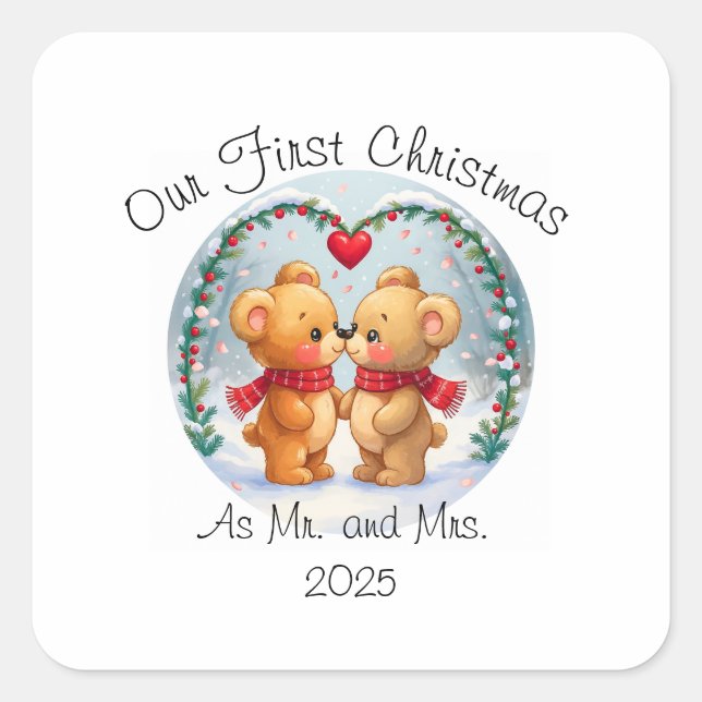 Our First Christmas as Mr. & Mrs. – 2025 Square Sticker (Front)
