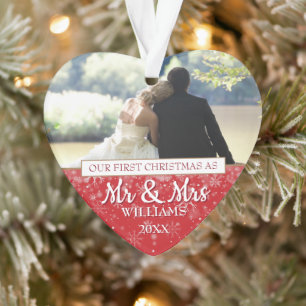 Our First Christmas As Mr & Mrs 2 Photos Ornament