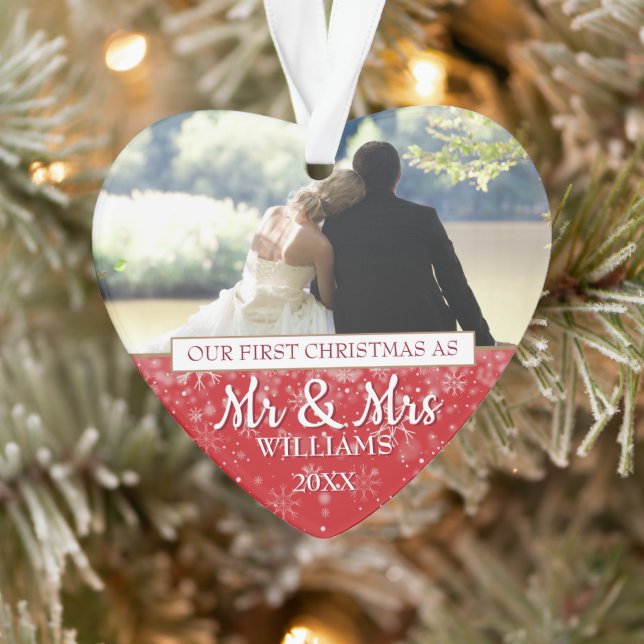 Our First Christmas As Mr & Mrs 2 Photos Ornament (Tree)
