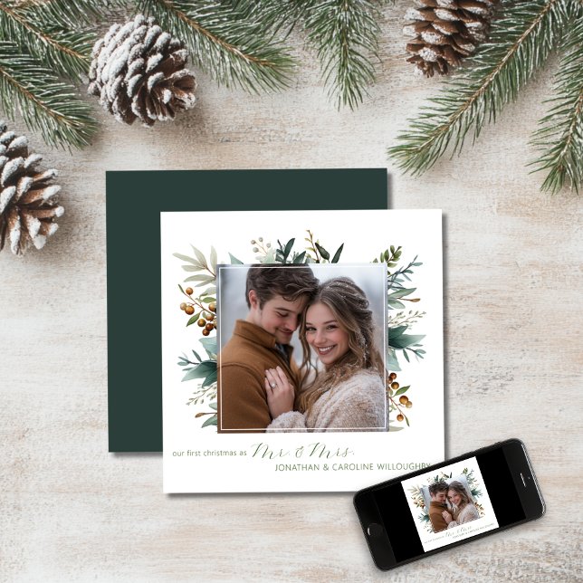 Our First Christmas as Mr. & Mrs. Botanical Holiday Card (Creator Uploaded)