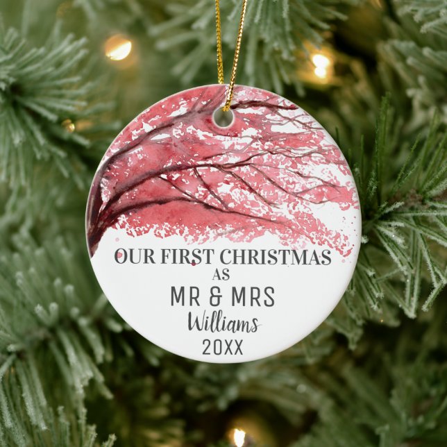 Our First Christmas as MR & MRS Cherry Blossom Ceramic Tree Decoration (Tree)