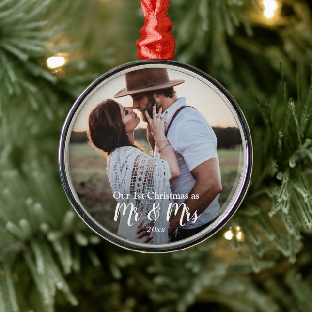 Our First Christmas As Mr & Mrs | Couple Photo Metal Tree Decoration (Tree)