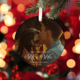 Our First Christmas As Mr & Mrs Custom Picture  Ceramic Tree Decoration