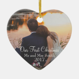 "Our First Christmas" as Mr & Mrs (Customisable) Ceramic Tree Decoration