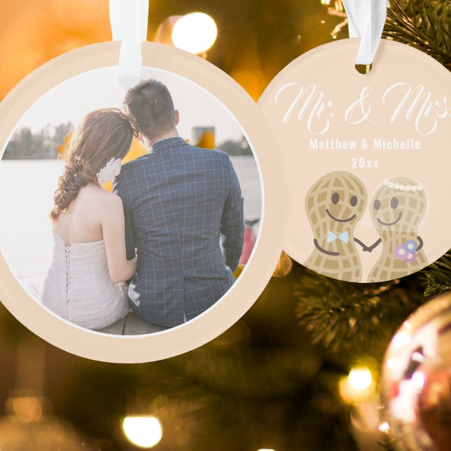 Our First Christmas as Mr & Mrs Cute Couple Photo Ornament (Creator Uploaded)