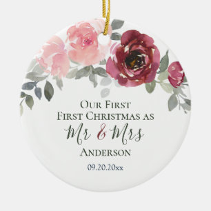 Our First Christmas as Mr & Mrs Elegant Floral Ceramic Tree Decoration