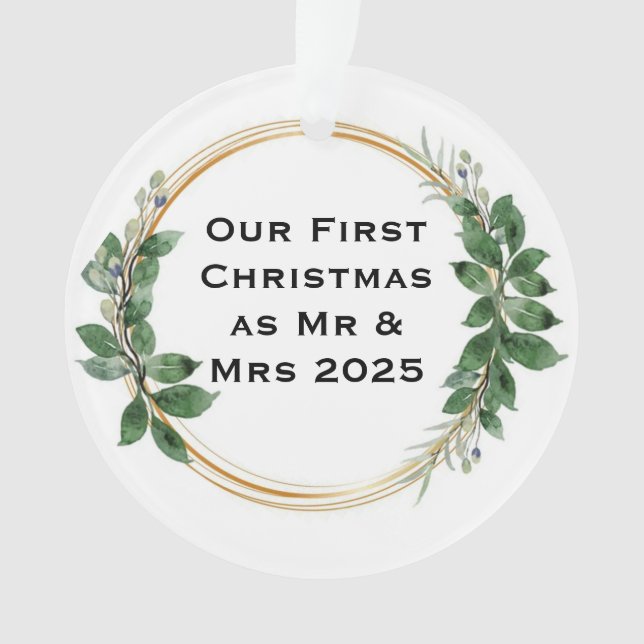 Our First Christmas as Mr & Mrs Elegant ornament (Front)