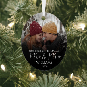 Our First Christmas As Mr & Mrs Elegant Photo Metal Tree Decoration