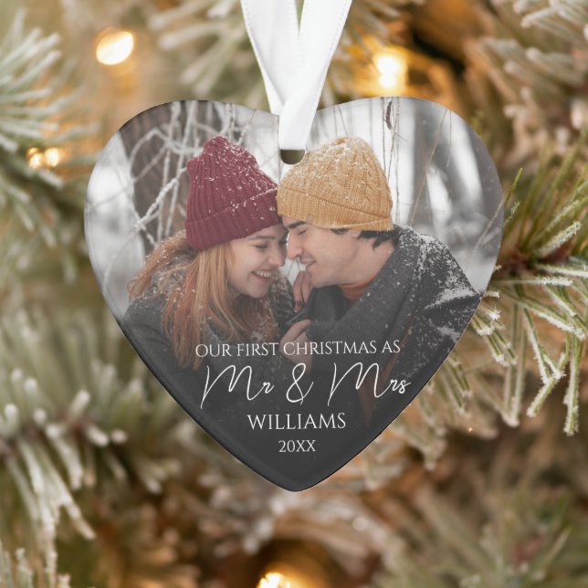 Our First Christmas As Mr & Mrs Elegant Photo Ornament (Tree)