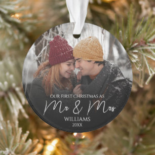Our First Christmas As Mr & Mrs Elegant Photo Ornament