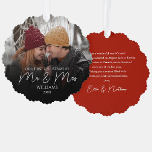 Our First Christmas As Mr & Mrs Elegant Photo Tree Decoration Card