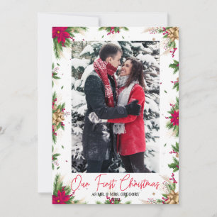 Our First Christmas As Mr & Mrs Floral Photo Frame Holiday Card
