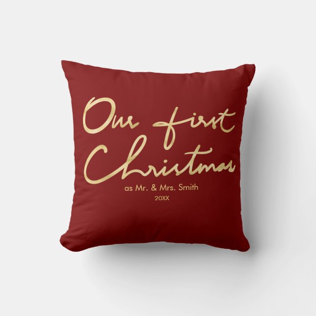 Our First Christmas as Mr. & Mrs. | For Newlyweds Cushion (Front)