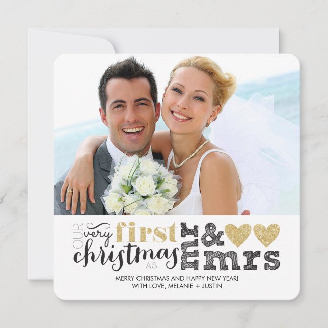 Our First Christmas as Mr & Mrs Gold Holiday Card (Front)