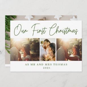 Our First Christmas As Mr & Mrs Green Script Photo Holiday Card