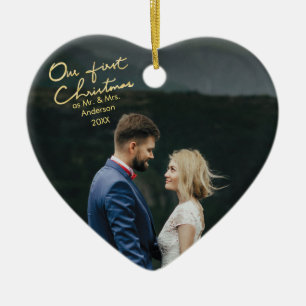 Our First Christmas as Mr & Mrs Heart Keepsake Ceramic Tree Decoration