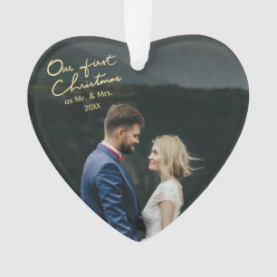Our First Christmas as Mr & Mrs Heart Shaped Xmas Ornament