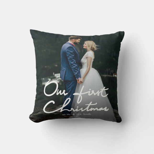 Our First Christmas as Mr. & Mrs. | Holiday Photo Cushion (Front)