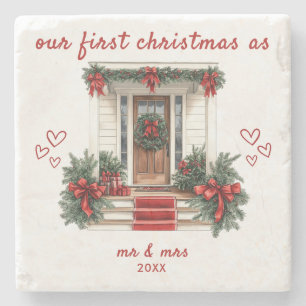 Our First Christmas as Mr & Mrs House Stone Coaster
