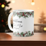 Our First Christmas As Mr & Mrs Keepsake Coffee Mug<br><div class="desc">Elegant newlywed christmas mug featuring gorgeous watercolor botancial christmas foliage,  winter robins,  snowdrops,  the saying "our first christmas as mr & mrs",  your name,  and the year.</div>