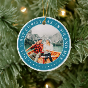  Our First Christmas As Mr & Mrs Modern Photo Ceramic Tree Decoration