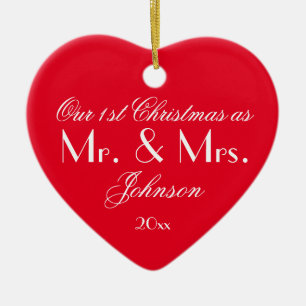 Our First Christmas As Mr & Mrs Modern Red Ceramic Tree Decoration