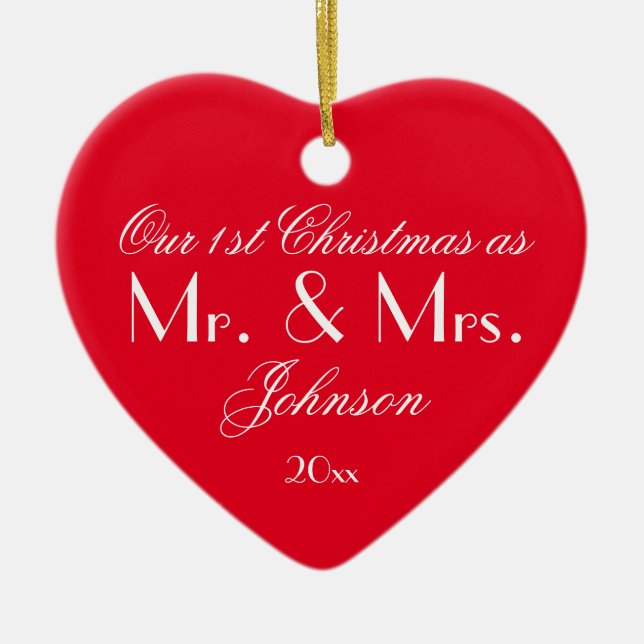 Our First Christmas As Mr & Mrs Modern Red Ceramic Tree Decoration (Front)