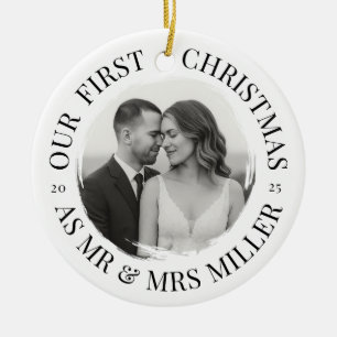Our First Christmas as Mr & Mrs – Monochrome Ceramic Tree Decoration