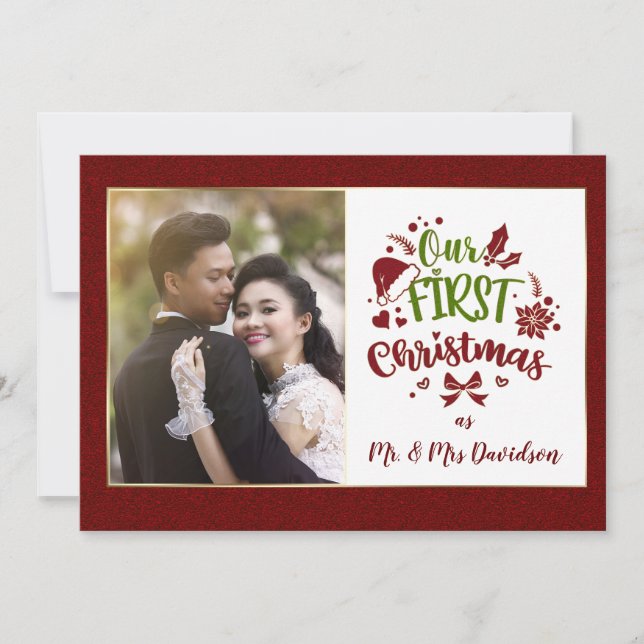 Our First Christmas as Mr. & Mrs. Monogram Holiday Card (Front)