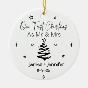 Our First Christmas as Mr & Mrs Names & Photo Ceramic Tree Decoration