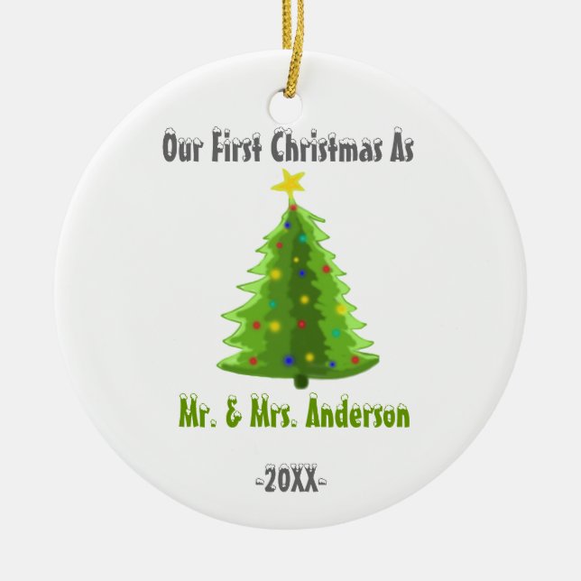 Our First Christmas as Mr & Mrs Newly Wed Ornament (Front)