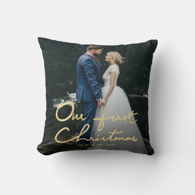 Our First Christmas as Mr. & Mrs. | Newlywed Photo Cushion (Front)