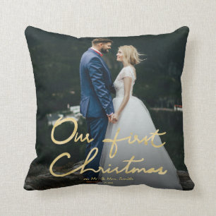 Our First Christmas as Mr. & Mrs. Newlywed Photo Cushion