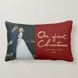Our First Christmas as Mr. & Mrs.  Newlywed Photo Lumbar Cushion