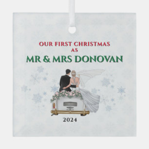 Our First Christmas as Mr&Mrs Newlyweds Christmas Glass Tree Decoration
