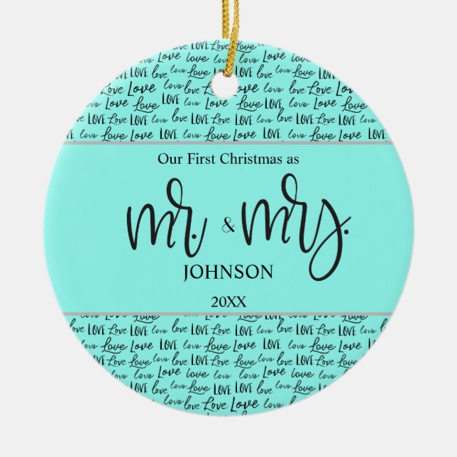 "Our First Christmas as Mr. & Mrs." Personalised K Ceramic Tree Decoration (Front)