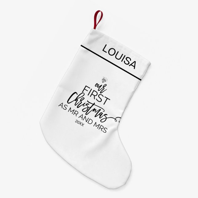 Our First Christmas as Mr & Mrs Personalised Name Small Christmas Stocking (Front (Hanging))