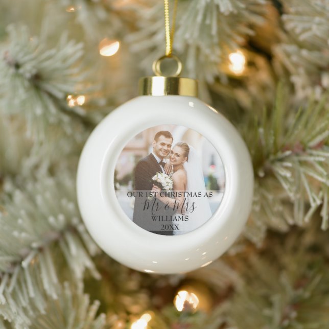 Our First Christmas As Mr & Mrs Photo Ceramic Ball Christmas Ornament (Tree)