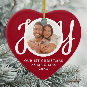 Our First Christmas As Mr & Mrs Photo Red Ceramic Tree Decoration
