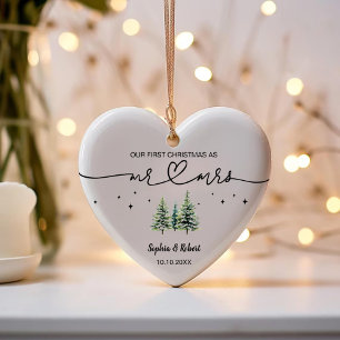 Our First Christmas As Mr Mrs Pine Tree Name Year Ceramic Tree Decoration