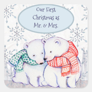 Our First Christmas As Mr & Mrs Polar Bears Square Sticker