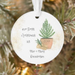 Our First Christmas as Mr & Mrs Potted Fir Tree Ornament<br><div class="desc">Our First Christmas as Mr & Mrs .. personalised christmas ornament. The design features whimsical typography, a potted fir tree and a country kraft gift wrapped parcel with a gentle splattering of glitter dust. The wording reads "our first christmas as Mr Mrs [your name]" and you can also add the...</div>